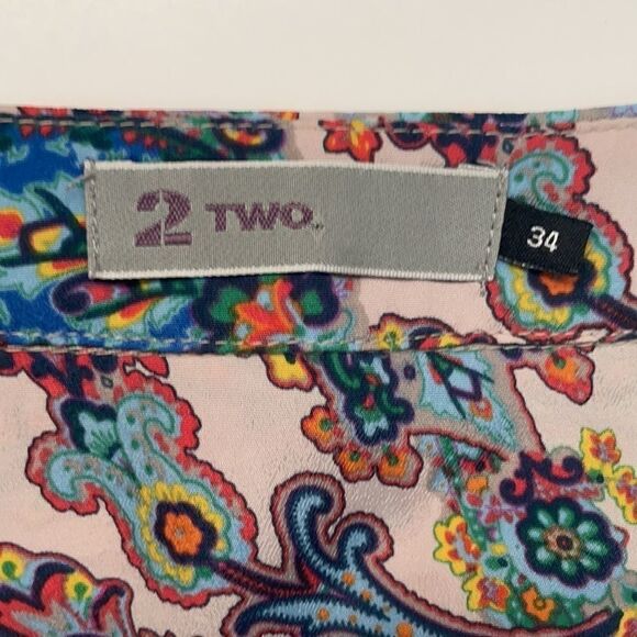 2 Two Above Knee Paisley Print Shirt Dress Size 34 - Picture 6 of 7